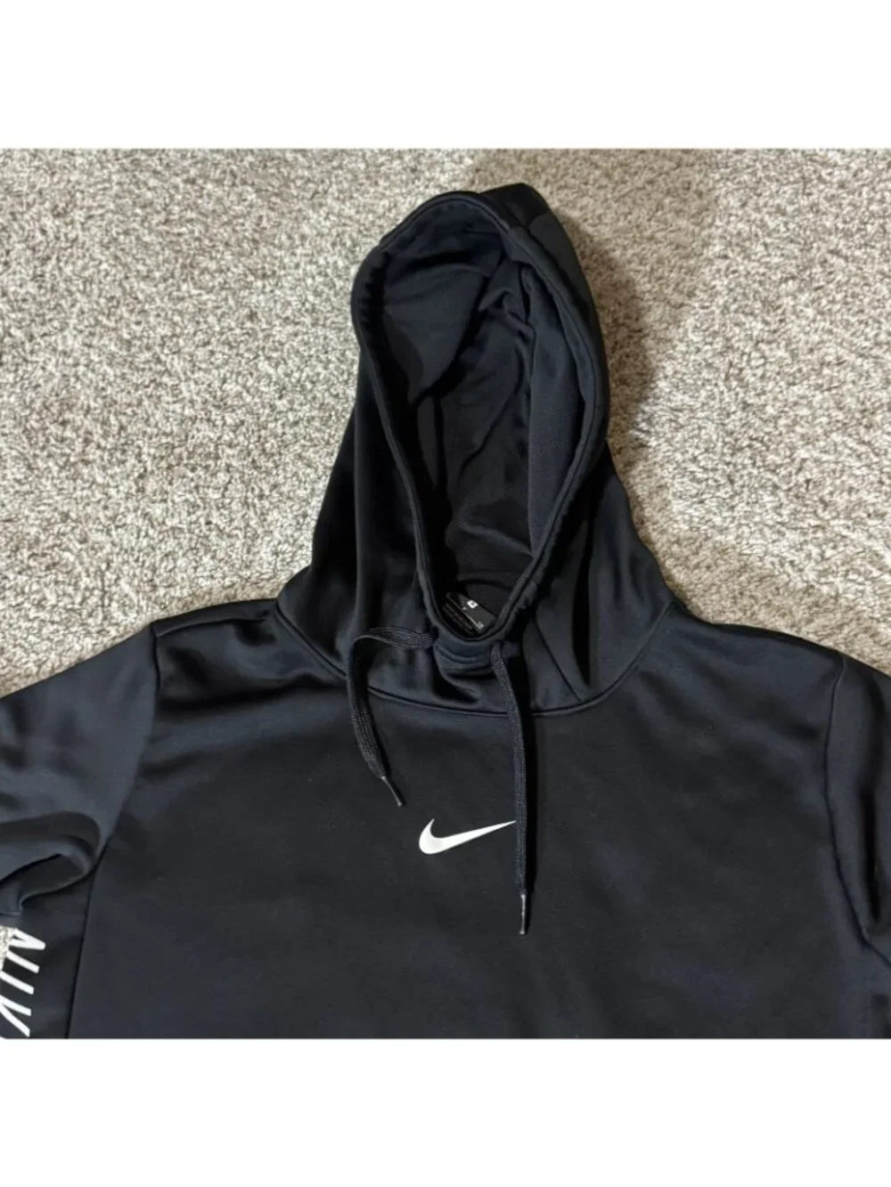 Nike Dri-FIT Hoodie Men's Small Black Pullover Sweatshirt Athletic Logo Sides